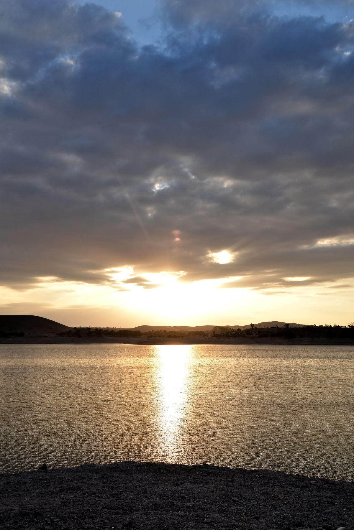 Sunset reflected on Lalla Takerkoust Lake near Marrakech